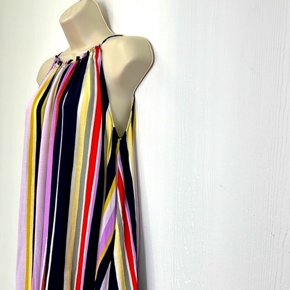 Loft - Striped Colorful Halter Sleeveless Pocket Swing Dress Size Medium - Picture 5 of 11